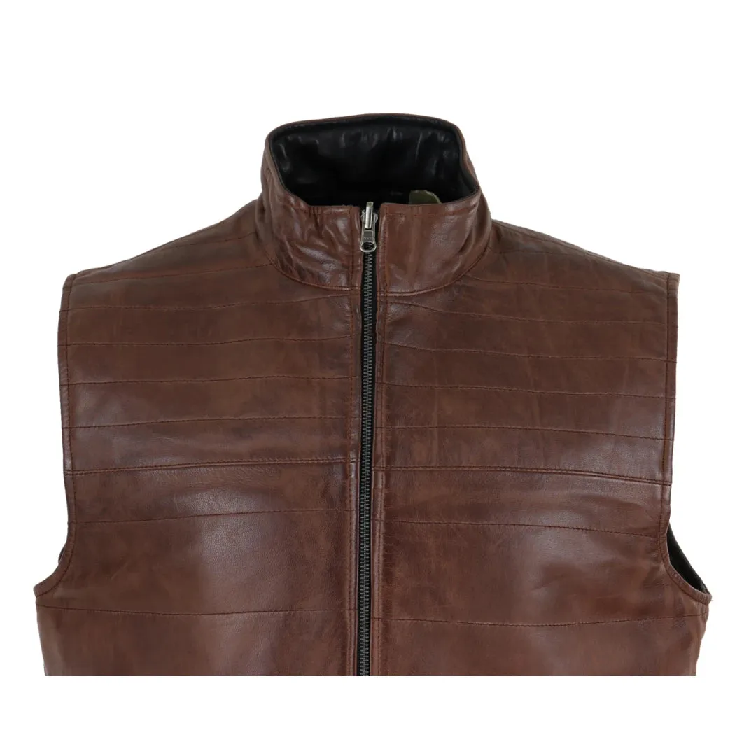 Men's Leather Black Brown Waistcoat Gilet Reversible Vest