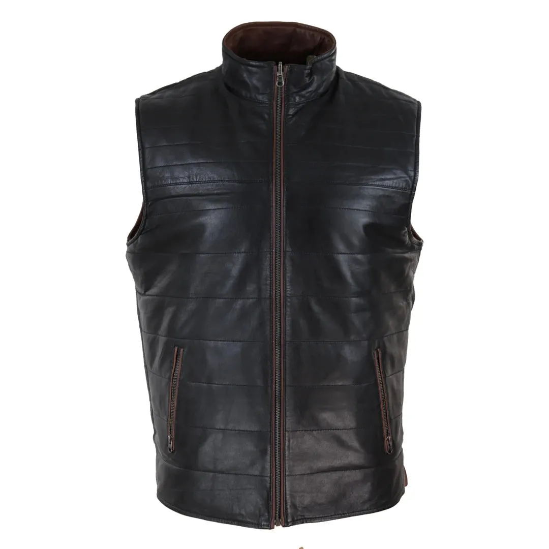 Men's Leather Black Brown Waistcoat Gilet Reversible Vest