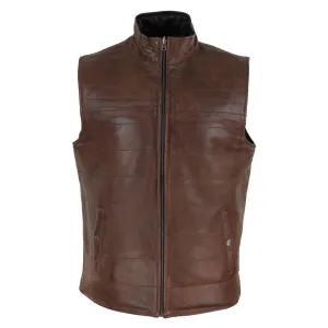Men's Leather Black Brown Waistcoat Gilet Reversible Vest