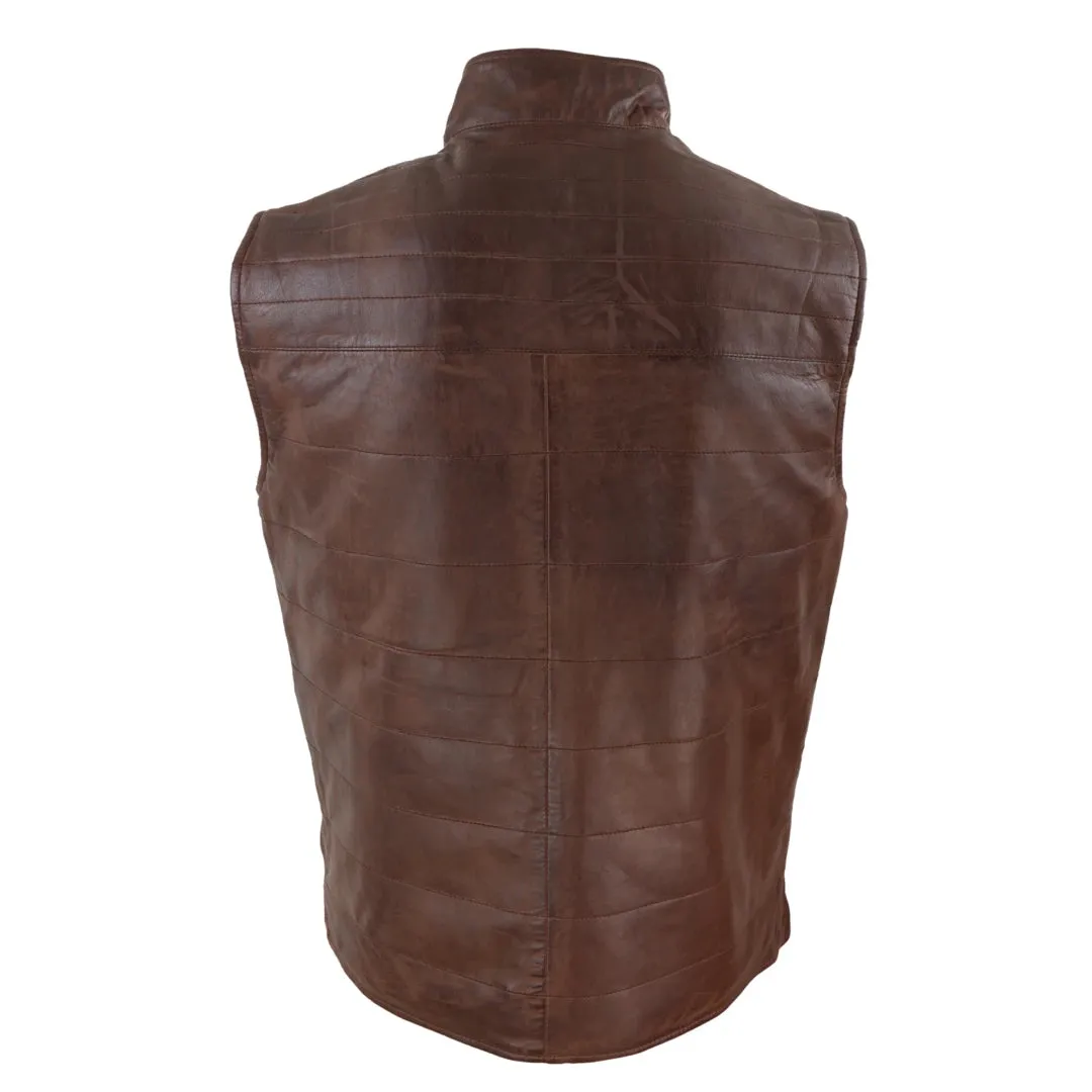 Men's Leather Black Brown Waistcoat Gilet Reversible Vest