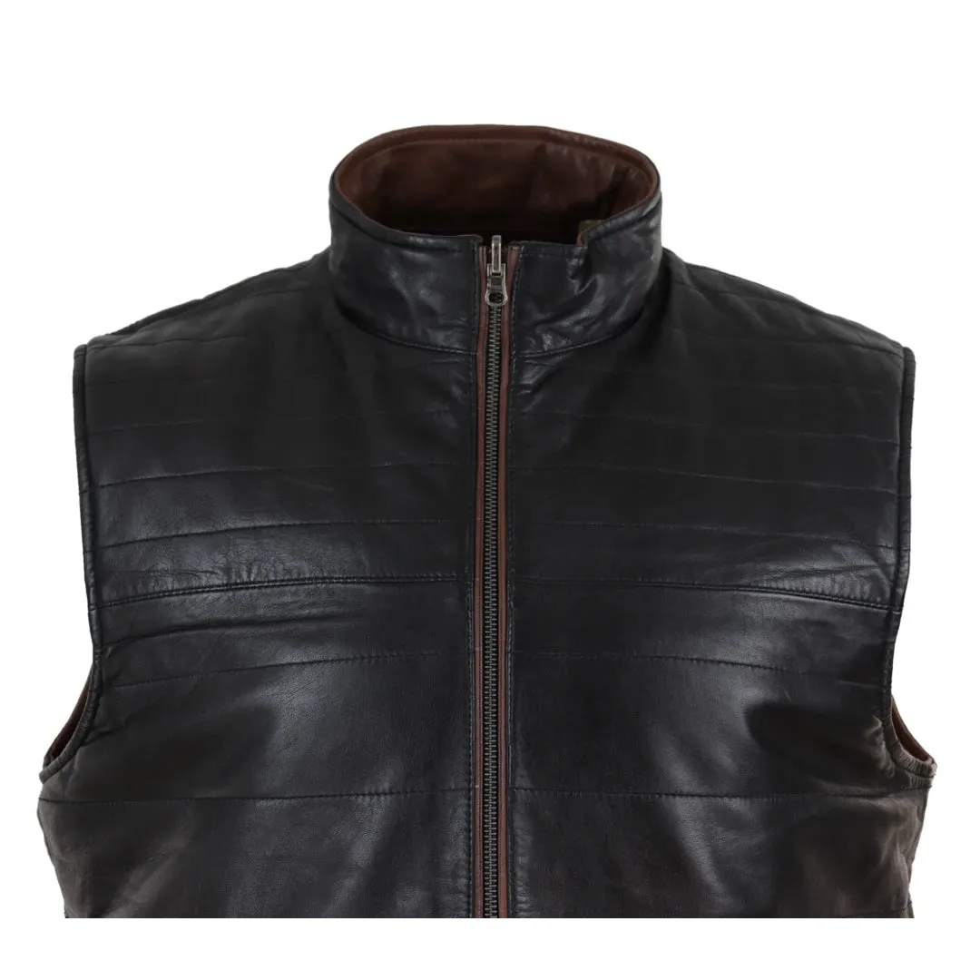 Men's Leather Black Brown Waistcoat Gilet Reversible Vest