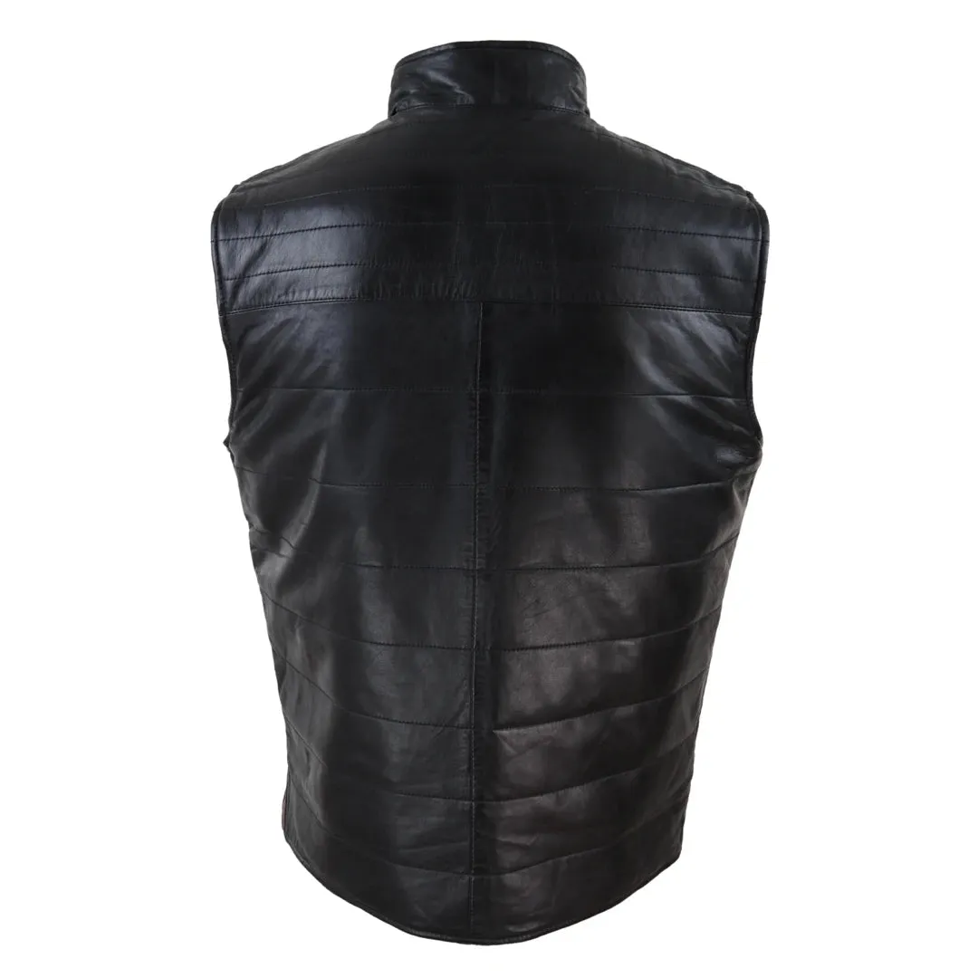 Men's Leather Black Brown Waistcoat Gilet Reversible Vest