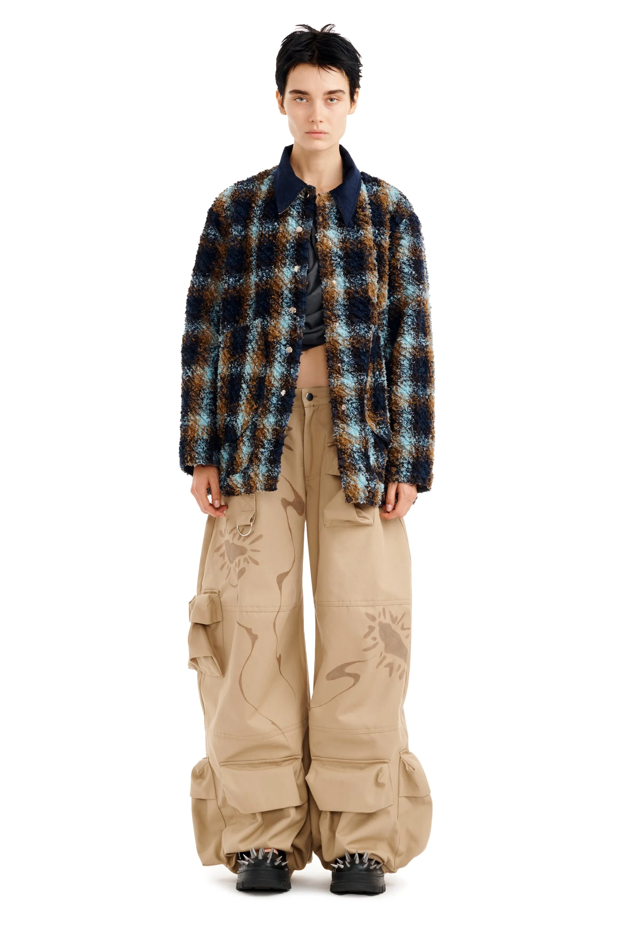 NAVY CAMEL PLAID STABLE JACKET