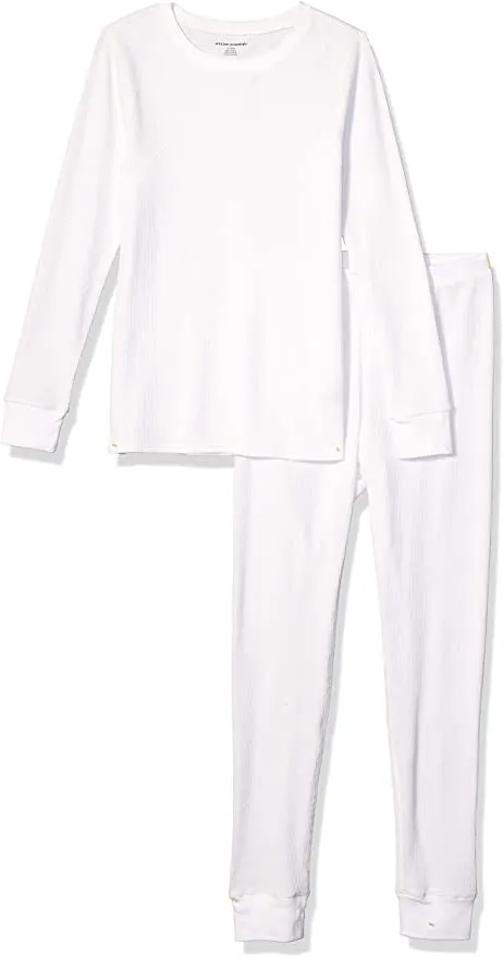 New Amazon Essentials Women's Waffle Thermal Undewear Crew Top and Bottom Set White, Sz Large! Great as Pj's!!