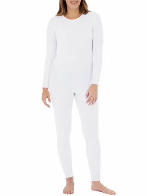 New Amazon Essentials Women's Waffle Thermal Undewear Crew Top and Bottom Set White, Sz Large! Great as Pj's!!