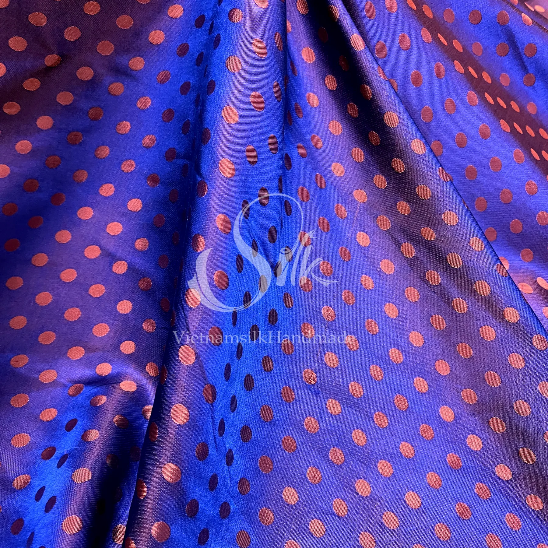 Orange bronze dot silk - PURE MULBERRY SILK fabric by the yard - Polkadot silk -Luxury Silk - Natural silk - Handmade in VietNam- Silk with Design