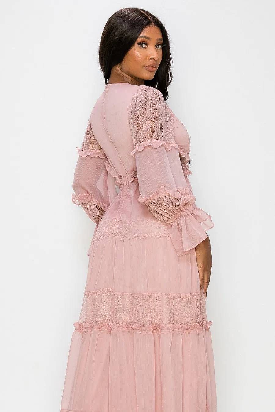 Pink Rose Chiffon Maxi Dress