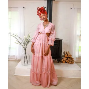 Pink Rose Chiffon Maxi Dress