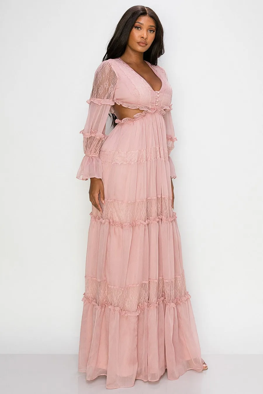 Pink Rose Chiffon Maxi Dress
