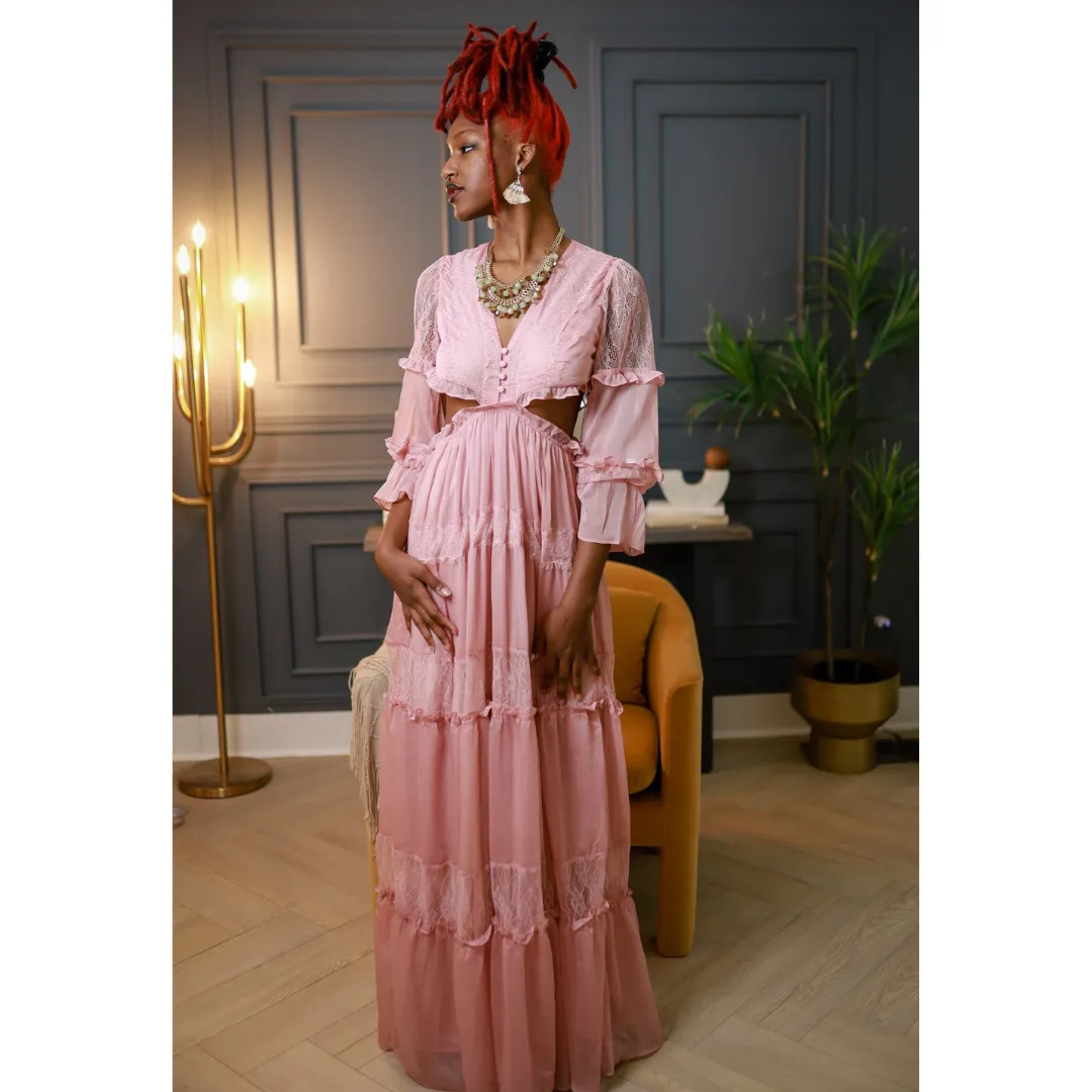 Pink Rose Chiffon Maxi Dress