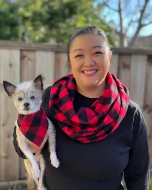 Red and Black Buffalo Plaid Matching Dog Bandana and Human Infinity Scarf