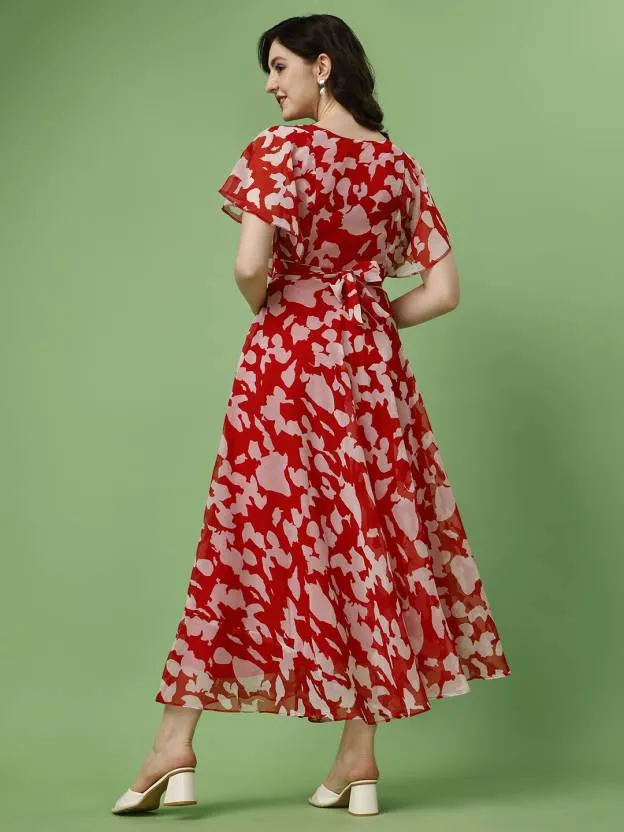 Scarlet Blossom Fit and Flare Maxi Dress