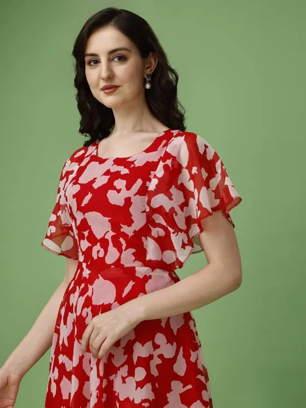 Scarlet Blossom Fit and Flare Maxi Dress