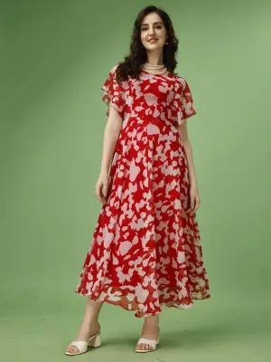 Scarlet Blossom Fit and Flare Maxi Dress