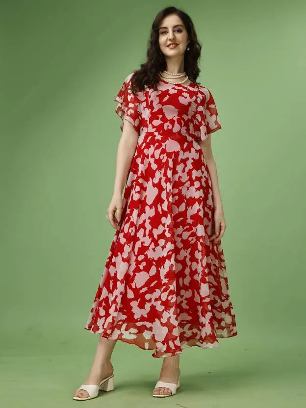 Scarlet Blossom Fit and Flare Maxi Dress