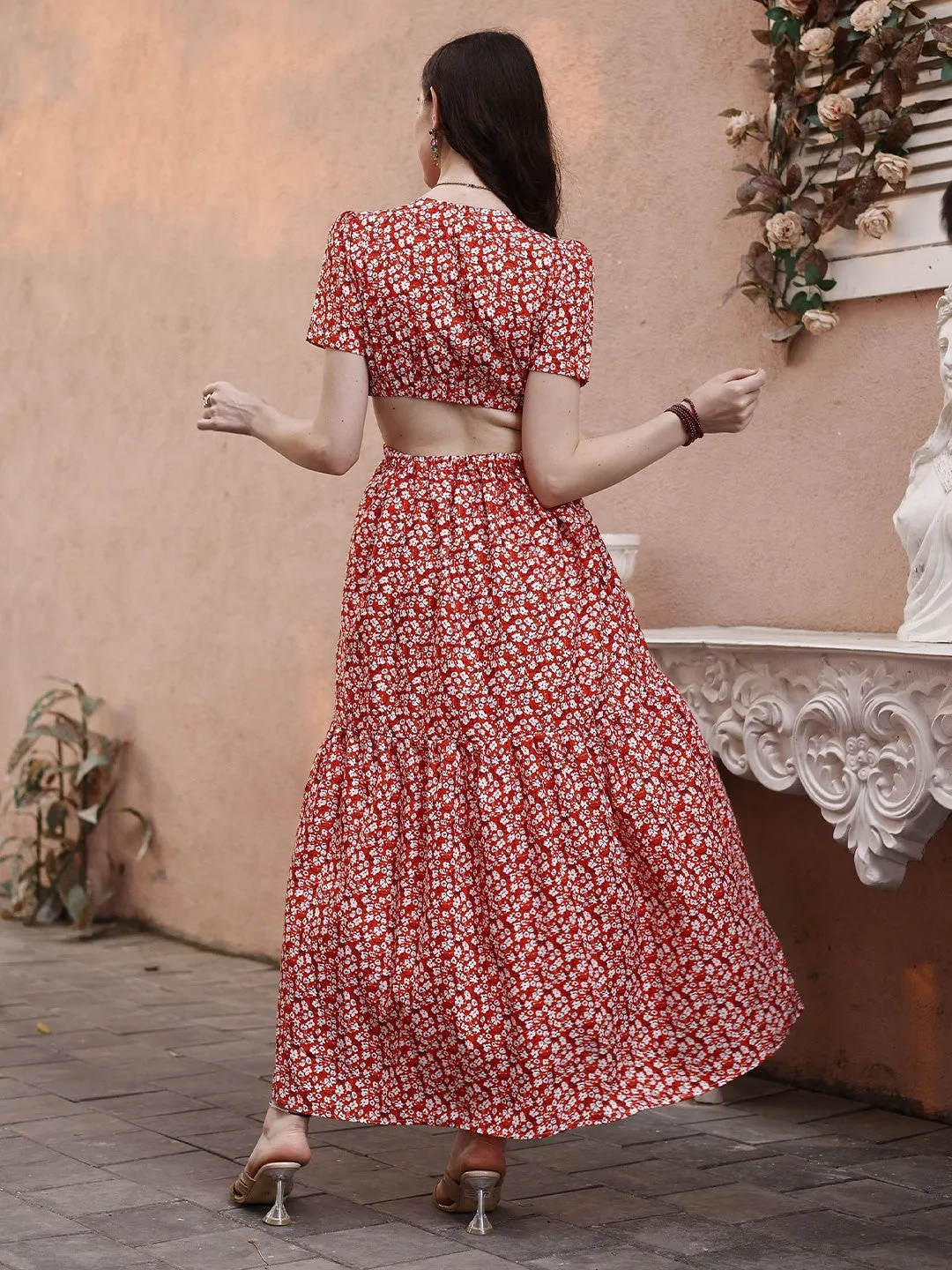 Scarlet Blossom Maxi Dress