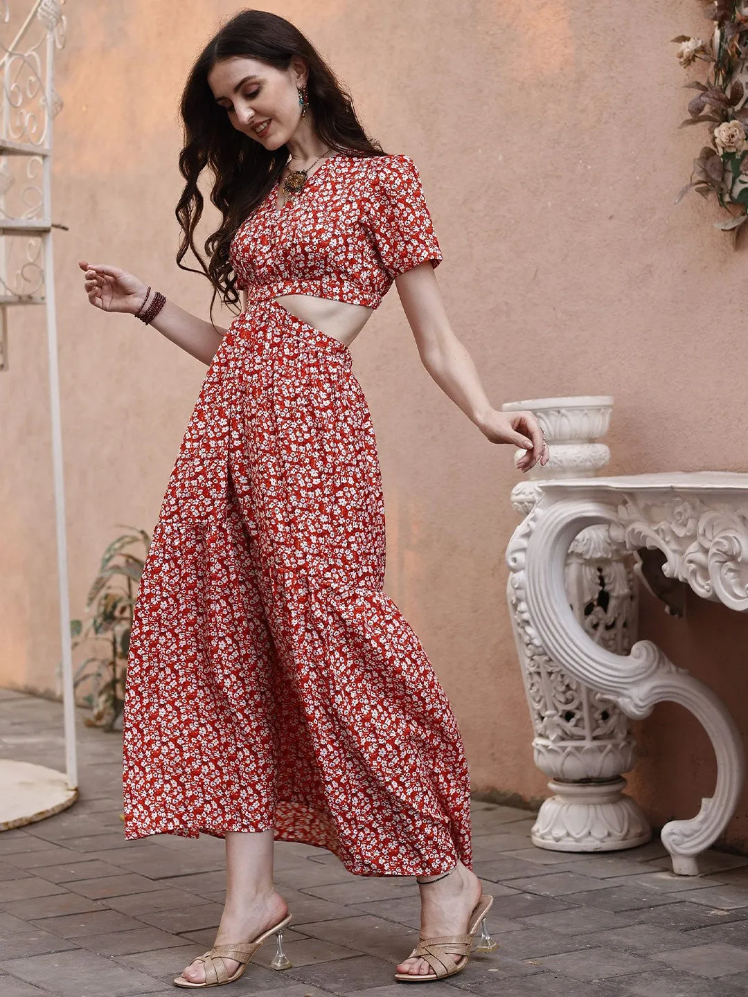 Scarlet Blossom Maxi Dress