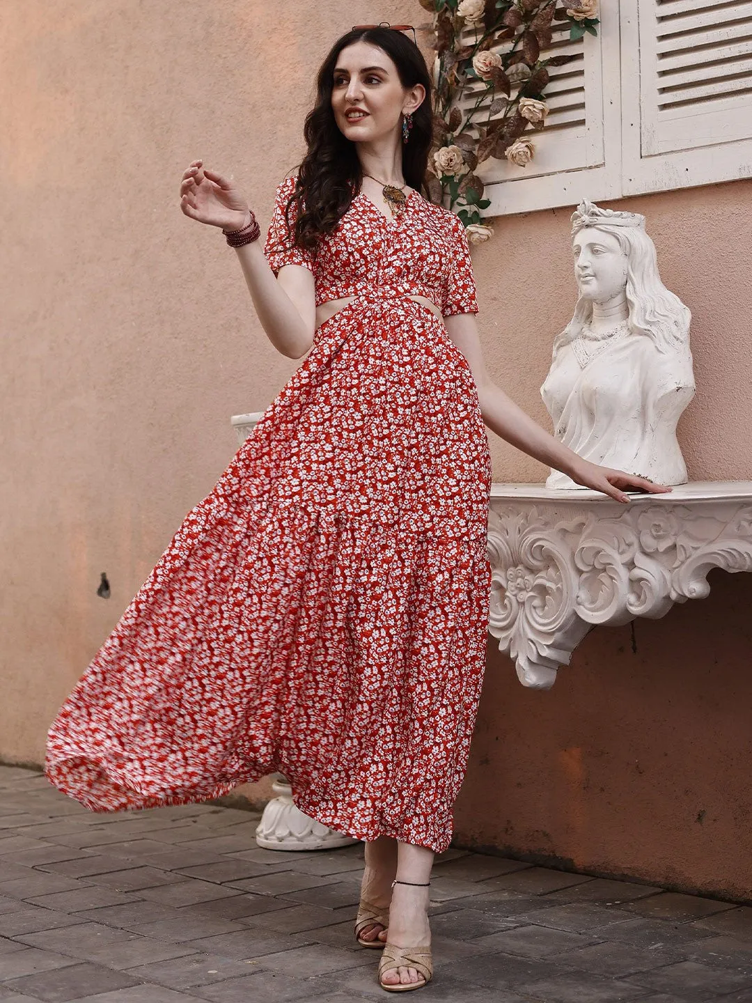Scarlet Blossom Maxi Dress