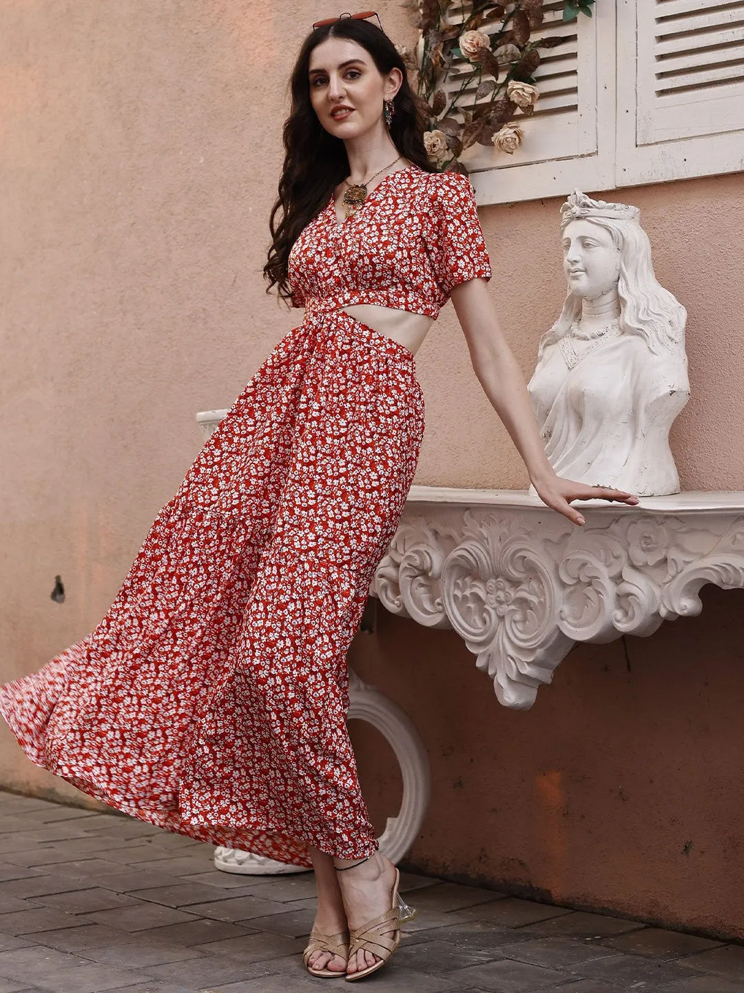 Scarlet Blossom Maxi Dress