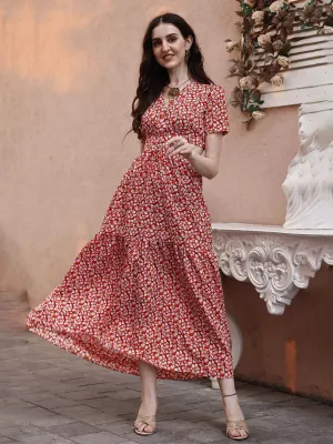 Scarlet Blossom Maxi Dress
