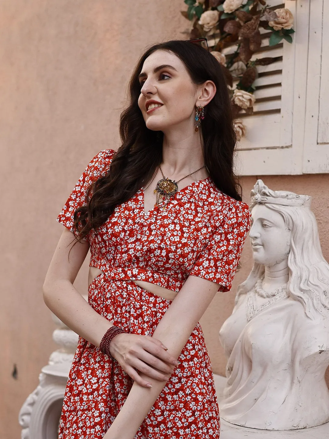 Scarlet Blossom Maxi Dress