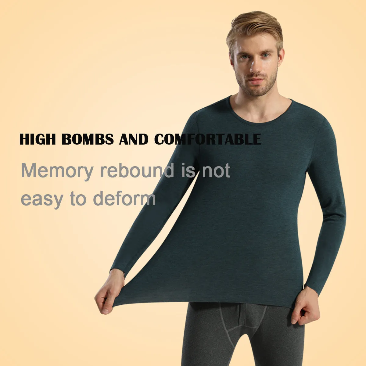 Sidiou Group Men Seamless Self-heating Round Neck Stretch Bottoming Shirt Cashmere Long Sleeve Thermal Underwear Top For Winter