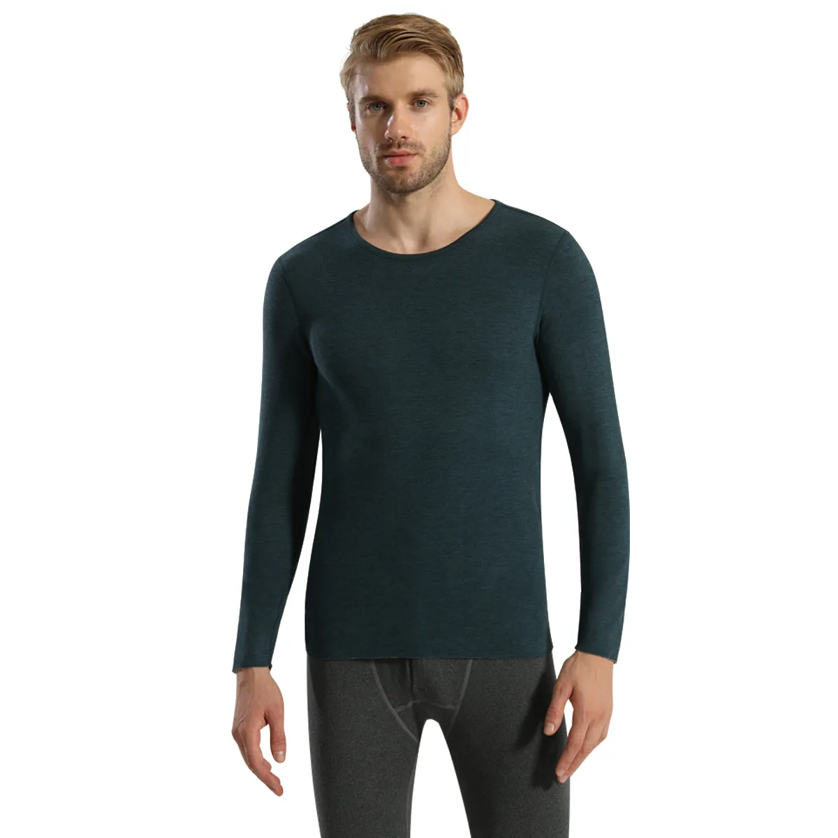 Sidiou Group Men Seamless Self-heating Round Neck Stretch Bottoming Shirt Cashmere Long Sleeve Thermal Underwear Top For Winter