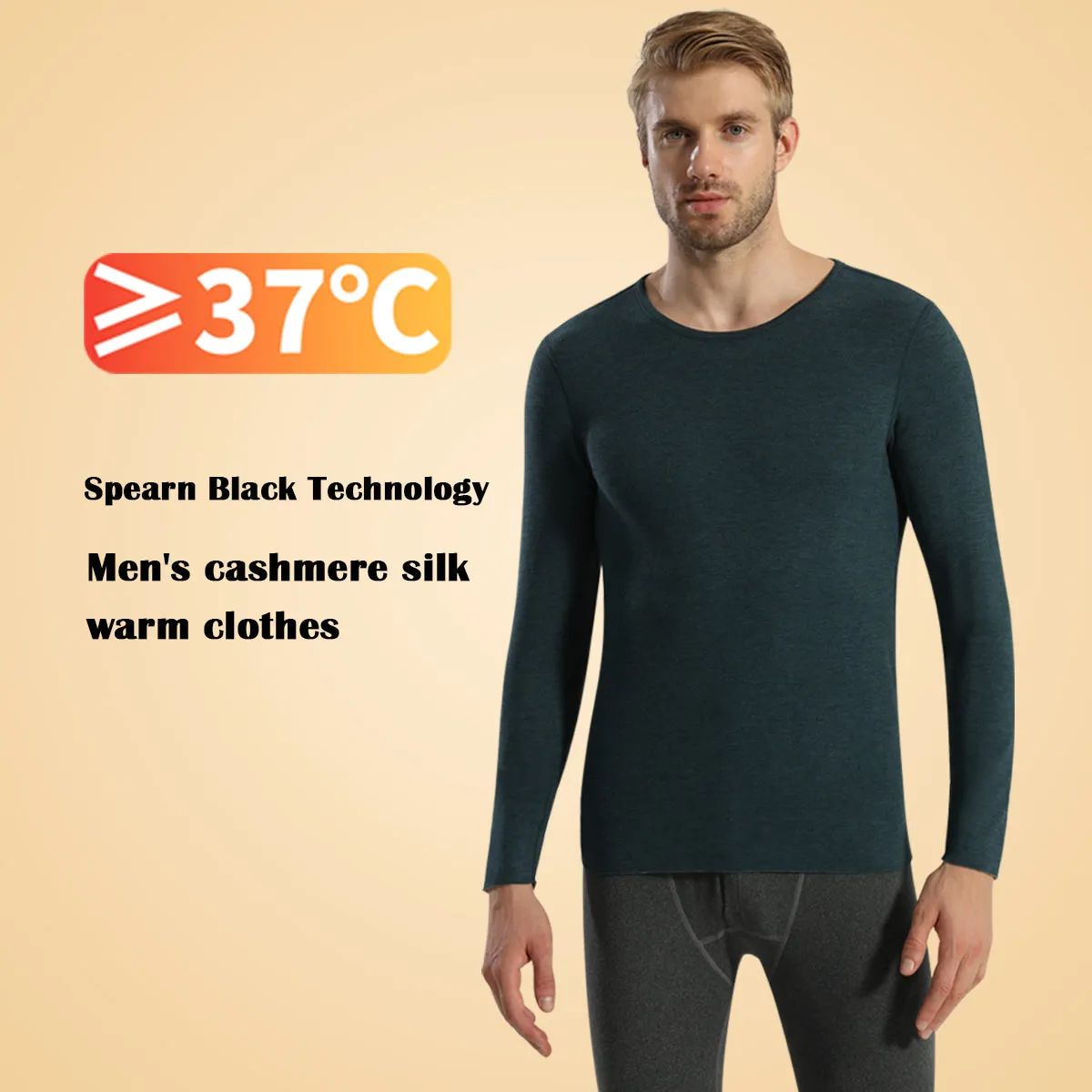 Sidiou Group Men Seamless Self-heating Round Neck Stretch Bottoming Shirt Cashmere Long Sleeve Thermal Underwear Top For Winter