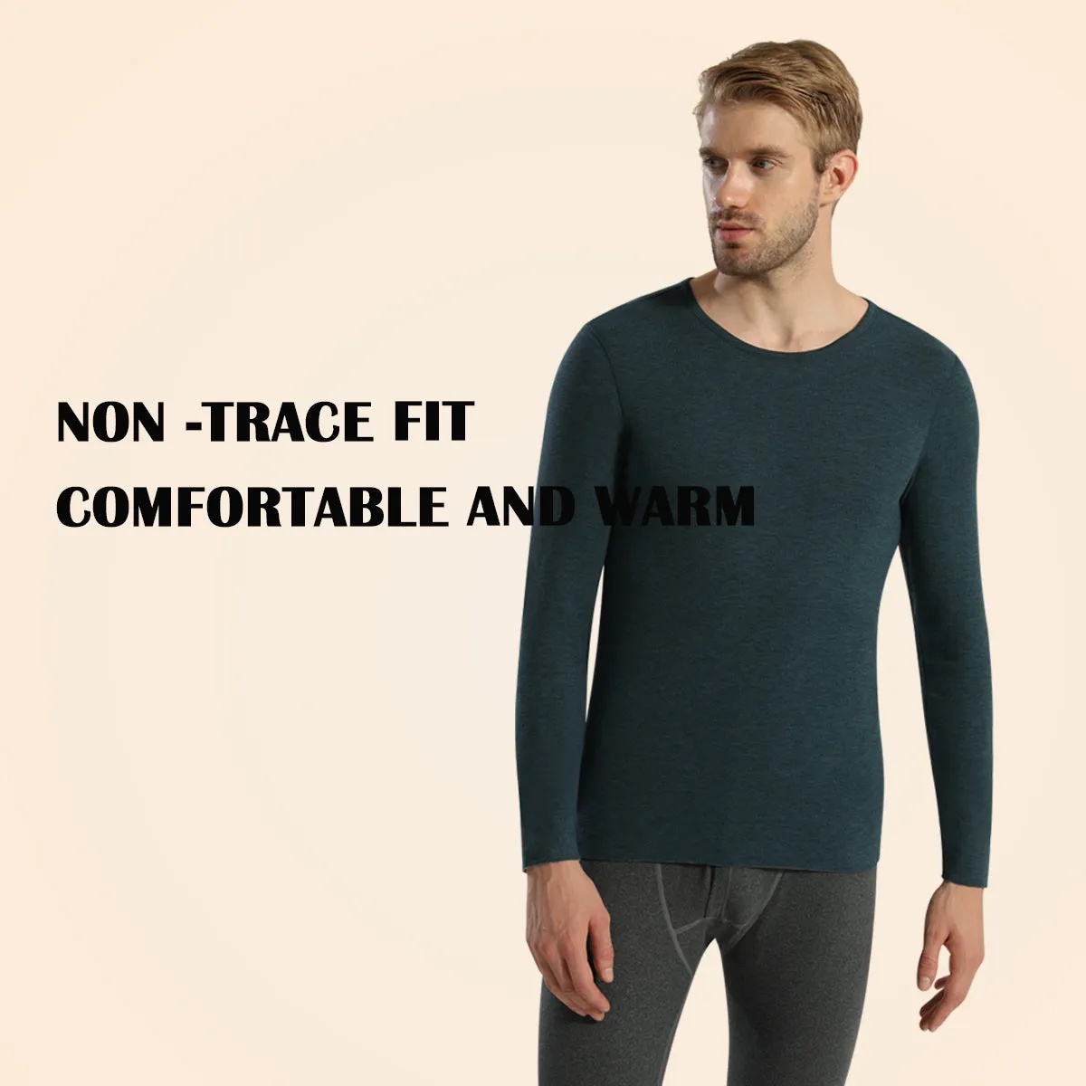Sidiou Group Men Seamless Self-heating Round Neck Stretch Bottoming Shirt Cashmere Long Sleeve Thermal Underwear Top For Winter