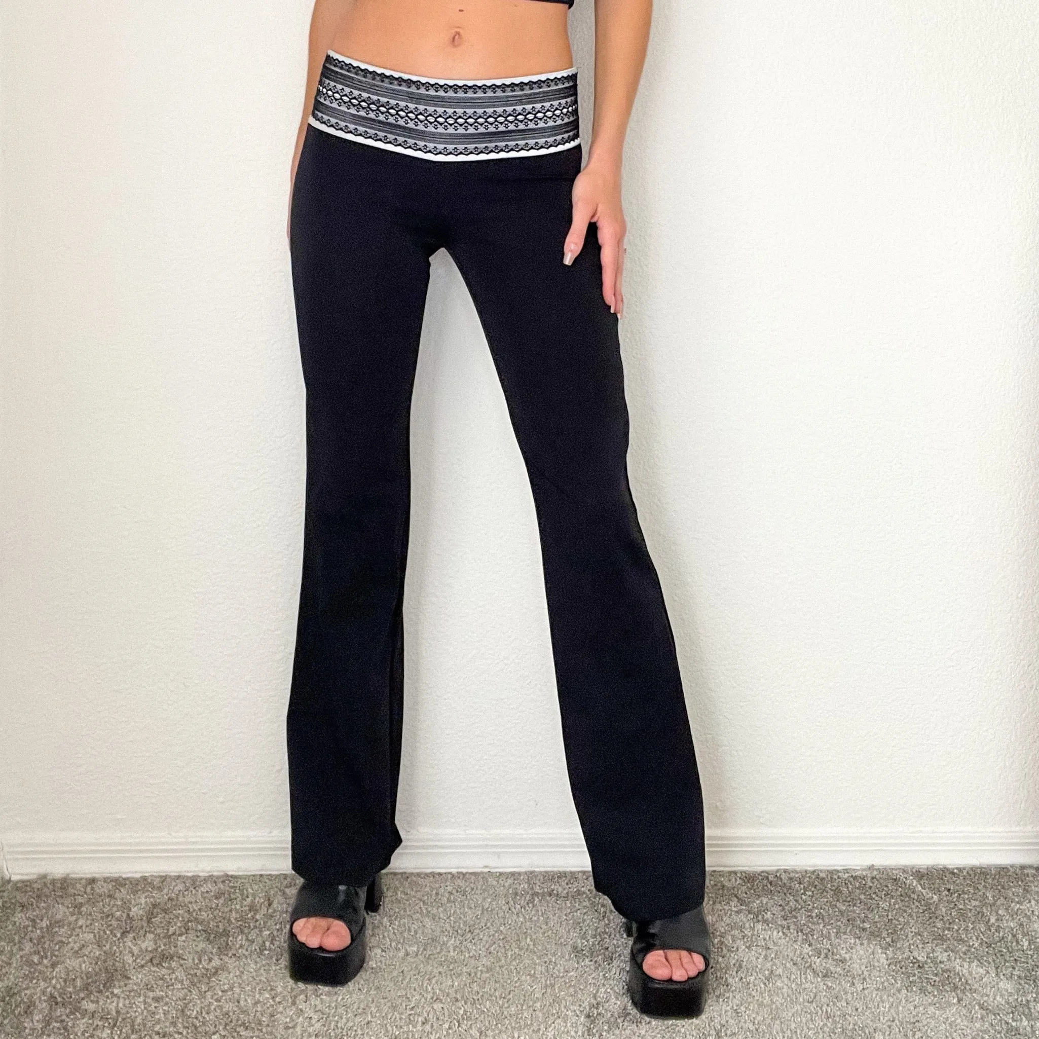 Silver Lace Y2K Flare Pants