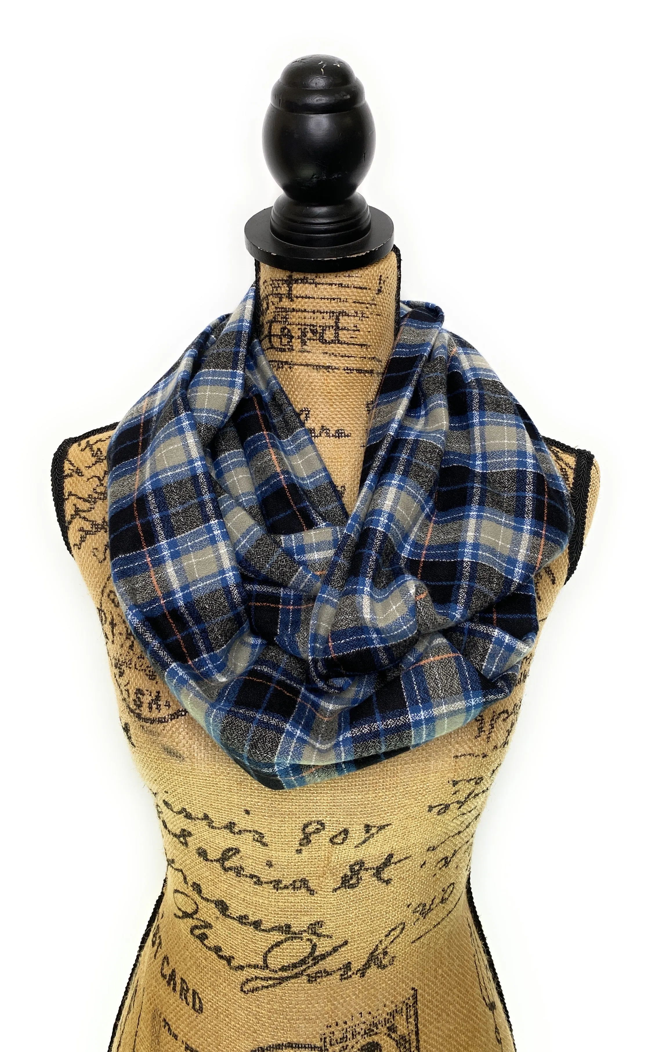 Smokey Grey, Dusty Blue, Black, and White Luxe Collection Plaid Infinity and Blanket Scarves