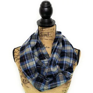 Smokey Grey, Dusty Blue, Black, and White Luxe Collection Plaid Infinity and Blanket Scarves