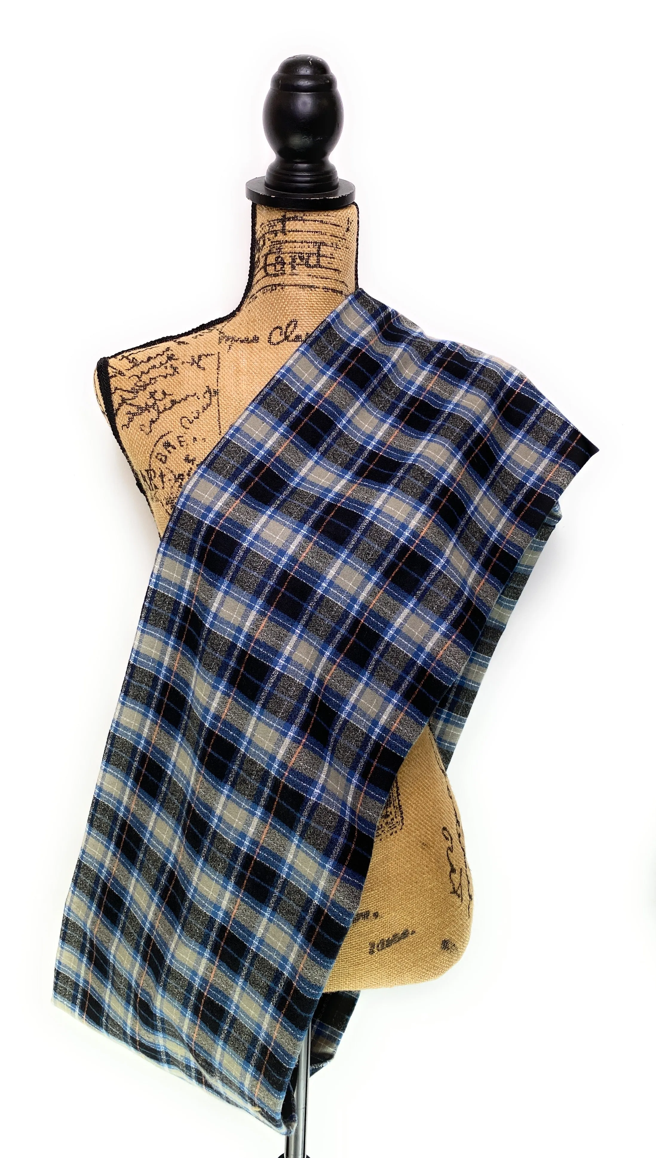 Smokey Grey, Dusty Blue, Black, and White Luxe Collection Plaid Infinity and Blanket Scarves