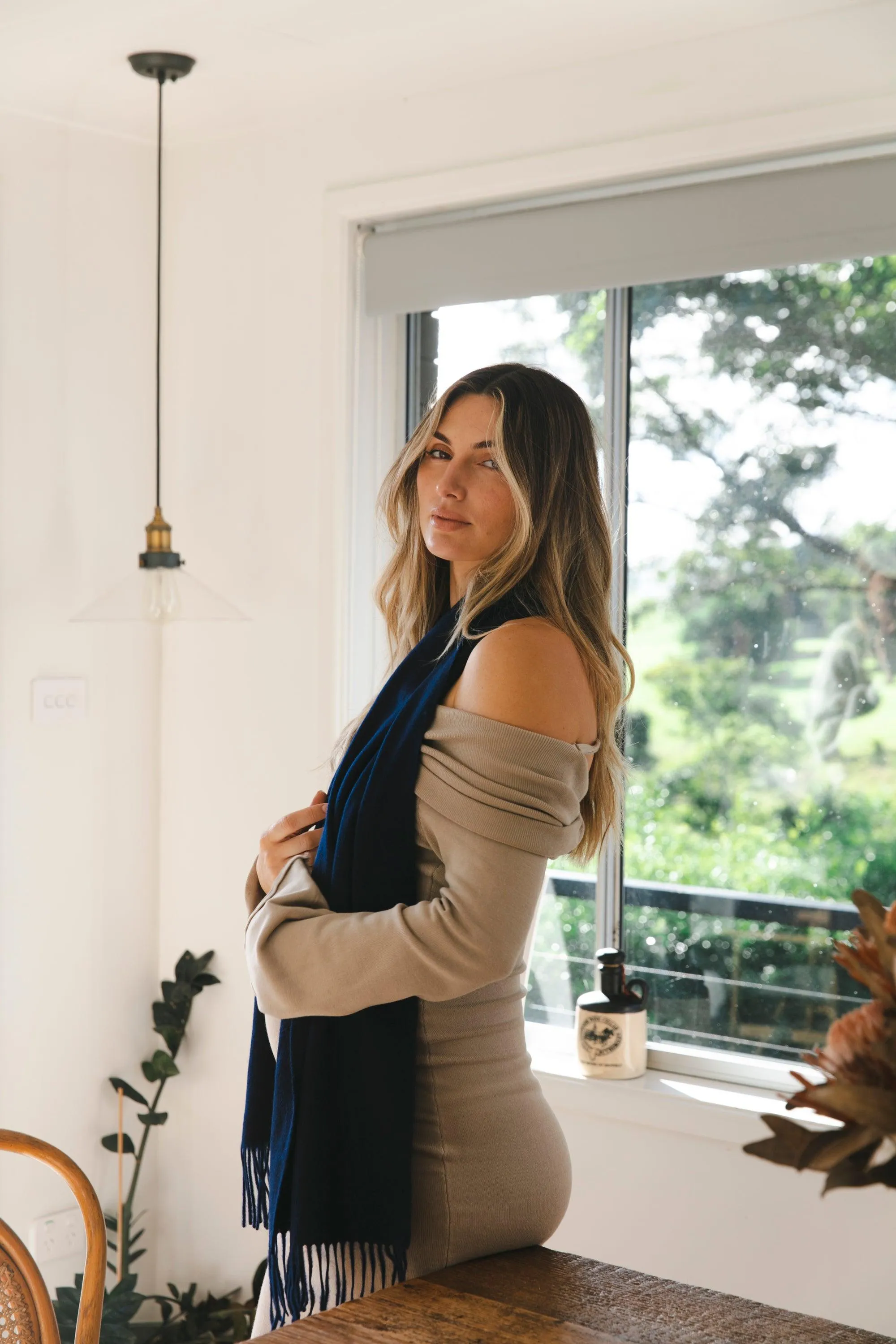 Sofia Cashmere Scarf - Navy