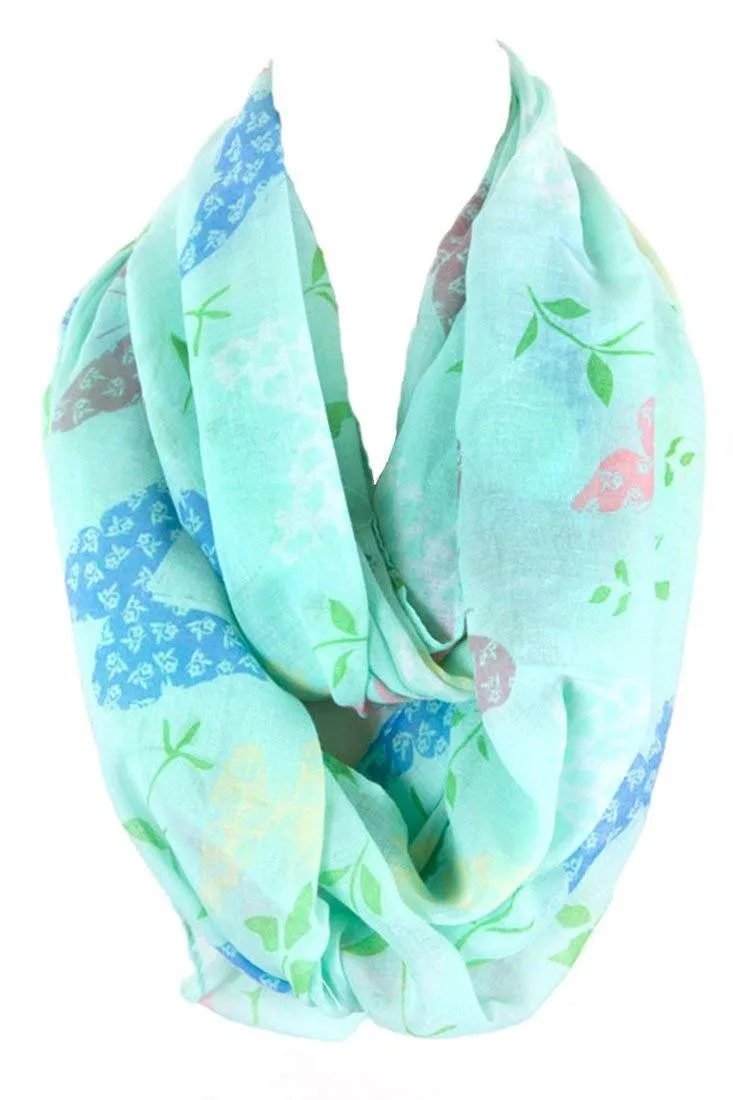 Soft Butterflies & Floral Pattern Infinity Loop Scarf