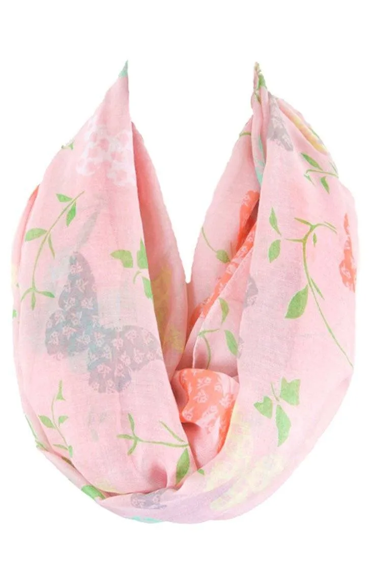 Soft Butterflies & Floral Pattern Infinity Loop Scarf