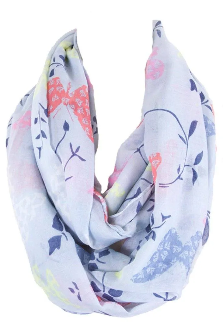 Soft Butterflies & Floral Pattern Infinity Loop Scarf
