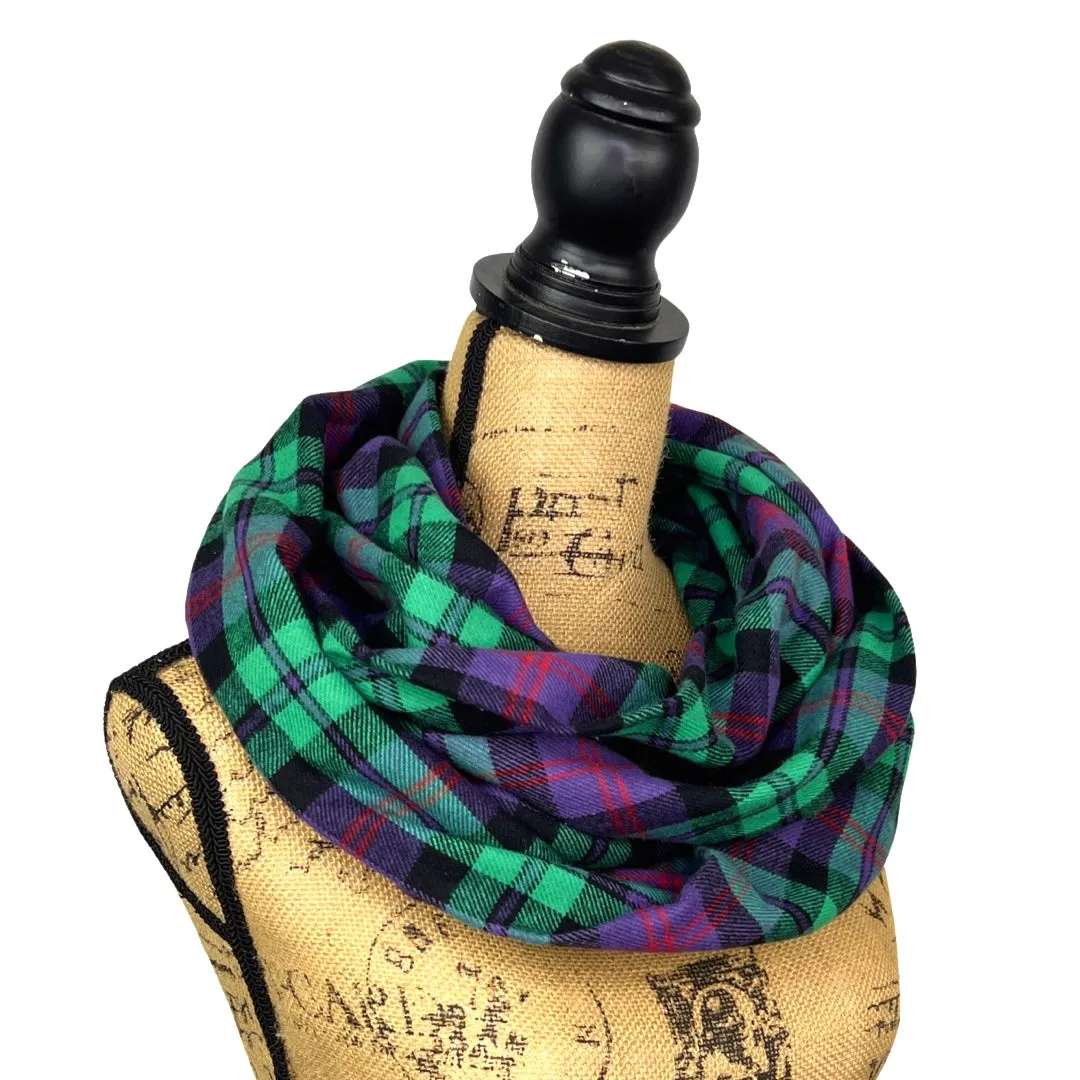 Spearmint Green, Purple, Deep Red and Black Plaid Flannel Infinity or Blanket Scarf