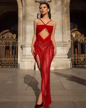 Strapless Red Maxi Dress