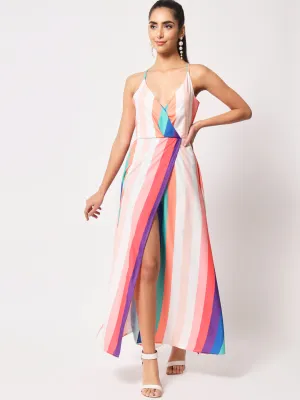 Striped Rainbow Sleeveless Maxi Dress