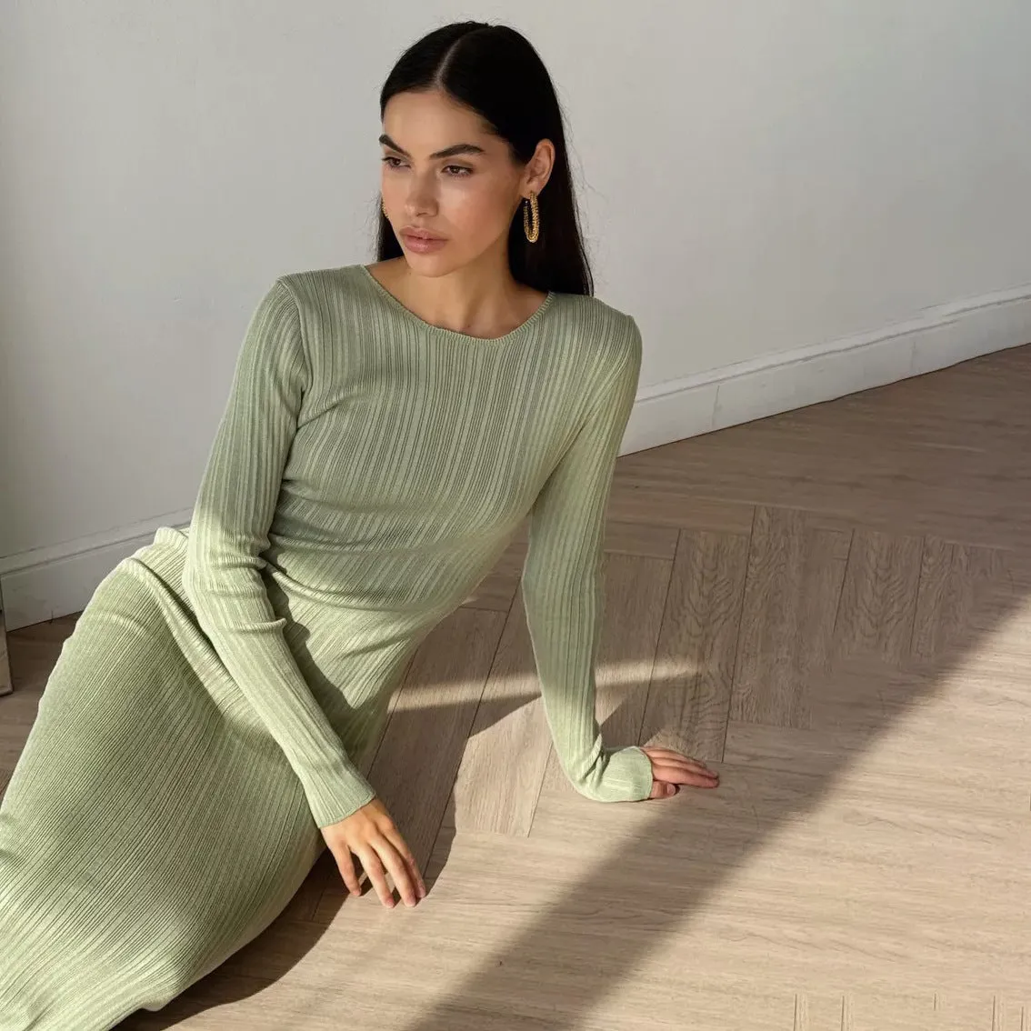 Sunken Stripe Rib-tight Knitwear Dress