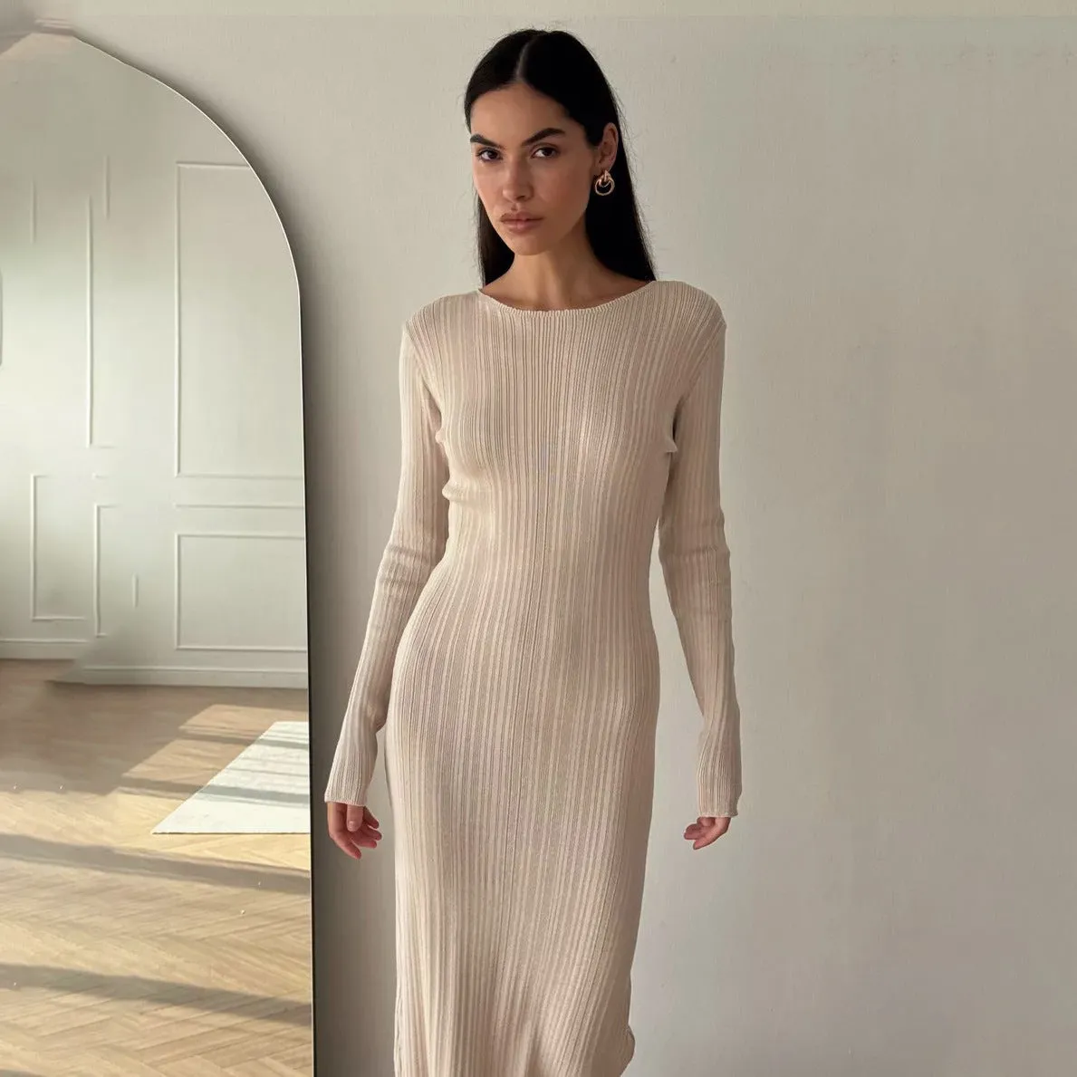 Sunken Stripe Rib-tight Knitwear Dress