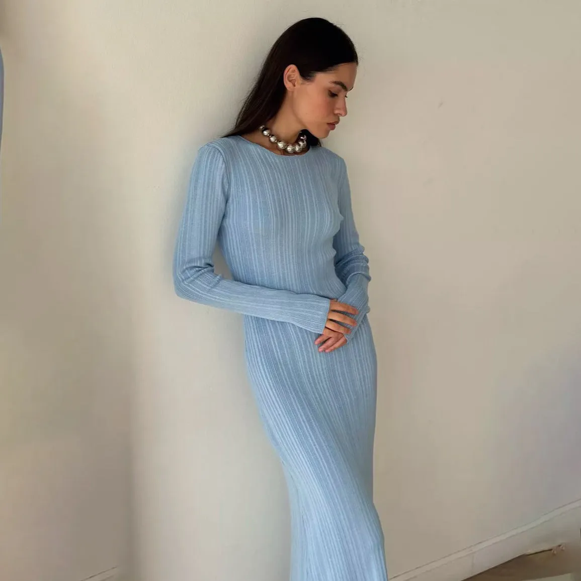 Sunken Stripe Rib-tight Knitwear Dress