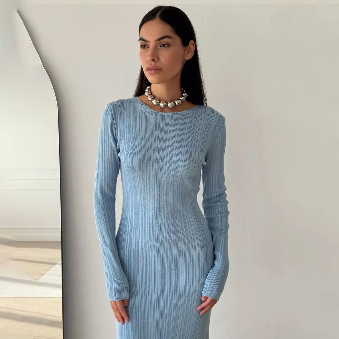 Sunken Stripe Rib-tight Knitwear Dress