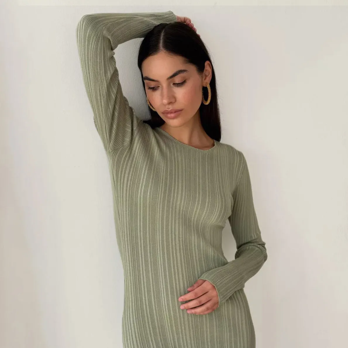 Sunken Stripe Rib-tight Knitwear Dress