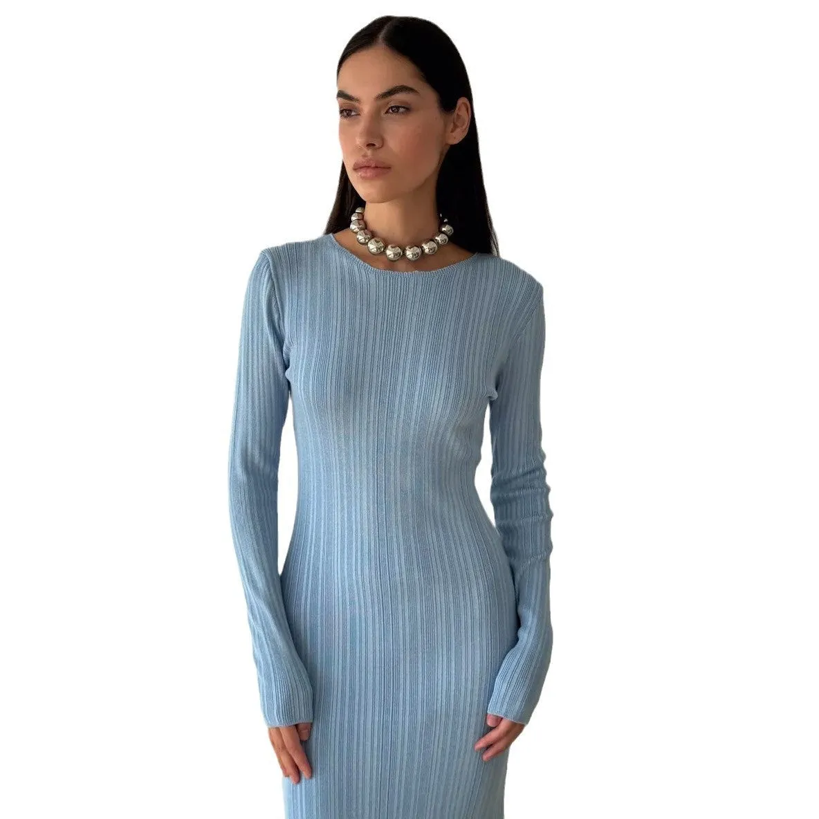 Sunken Stripe Rib-tight Knitwear Dress