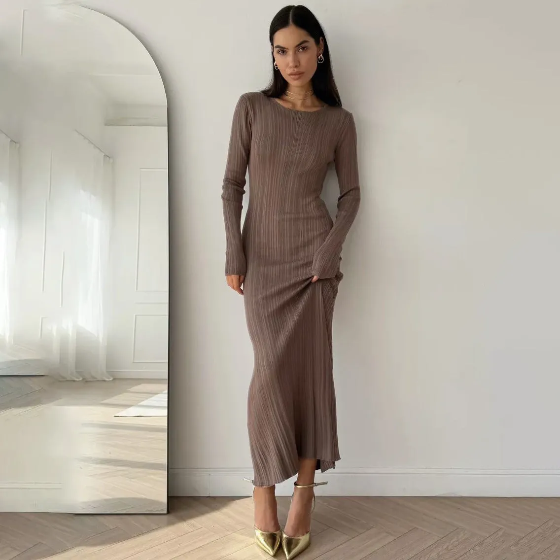 Sunken Stripe Rib-tight Knitwear Dress