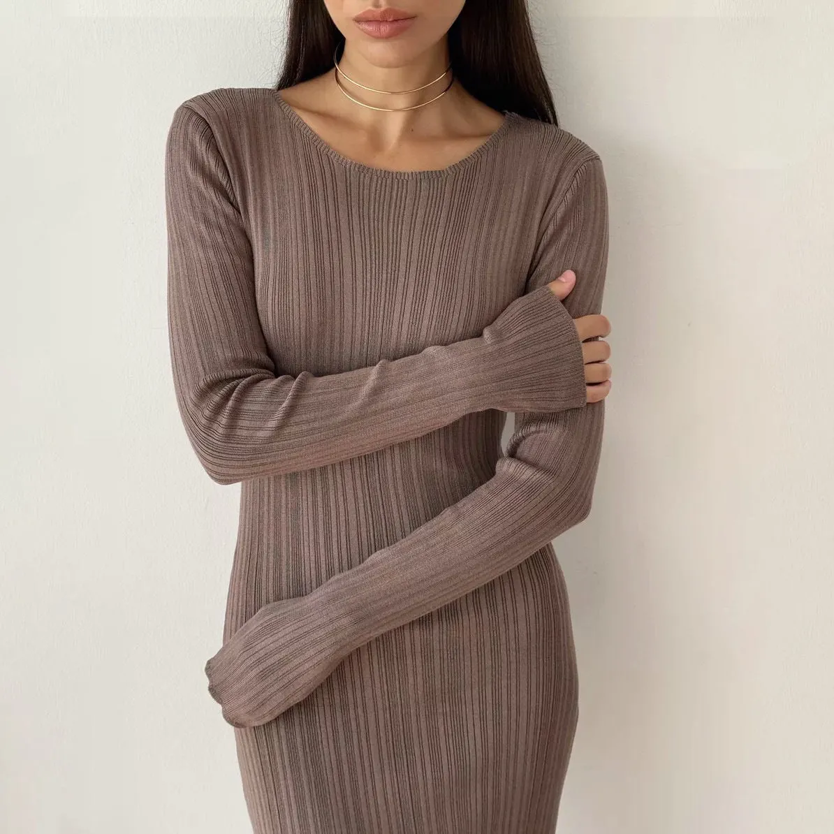 Sunken Stripe Rib-tight Knitwear Dress