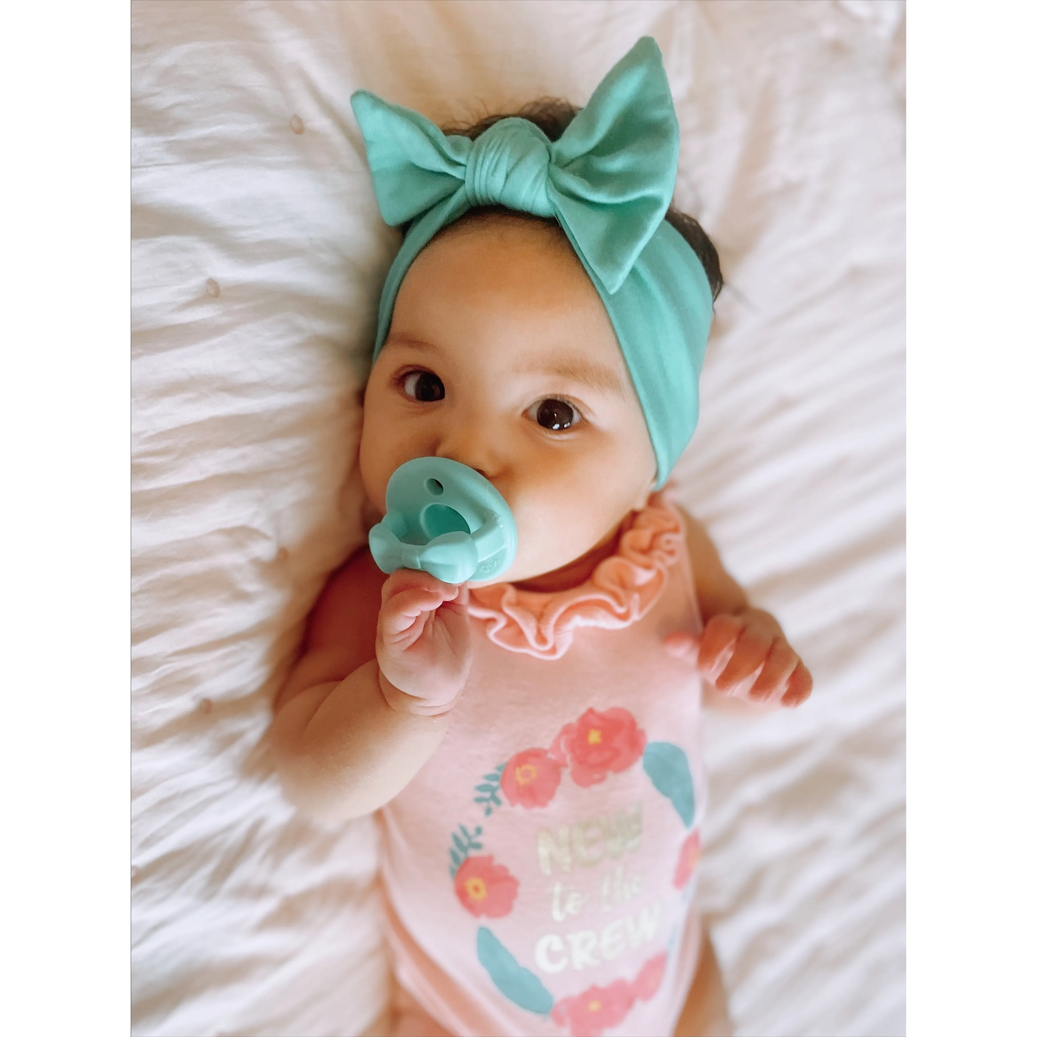 Sweetie Soothers - Aquamarine   Peach Bows