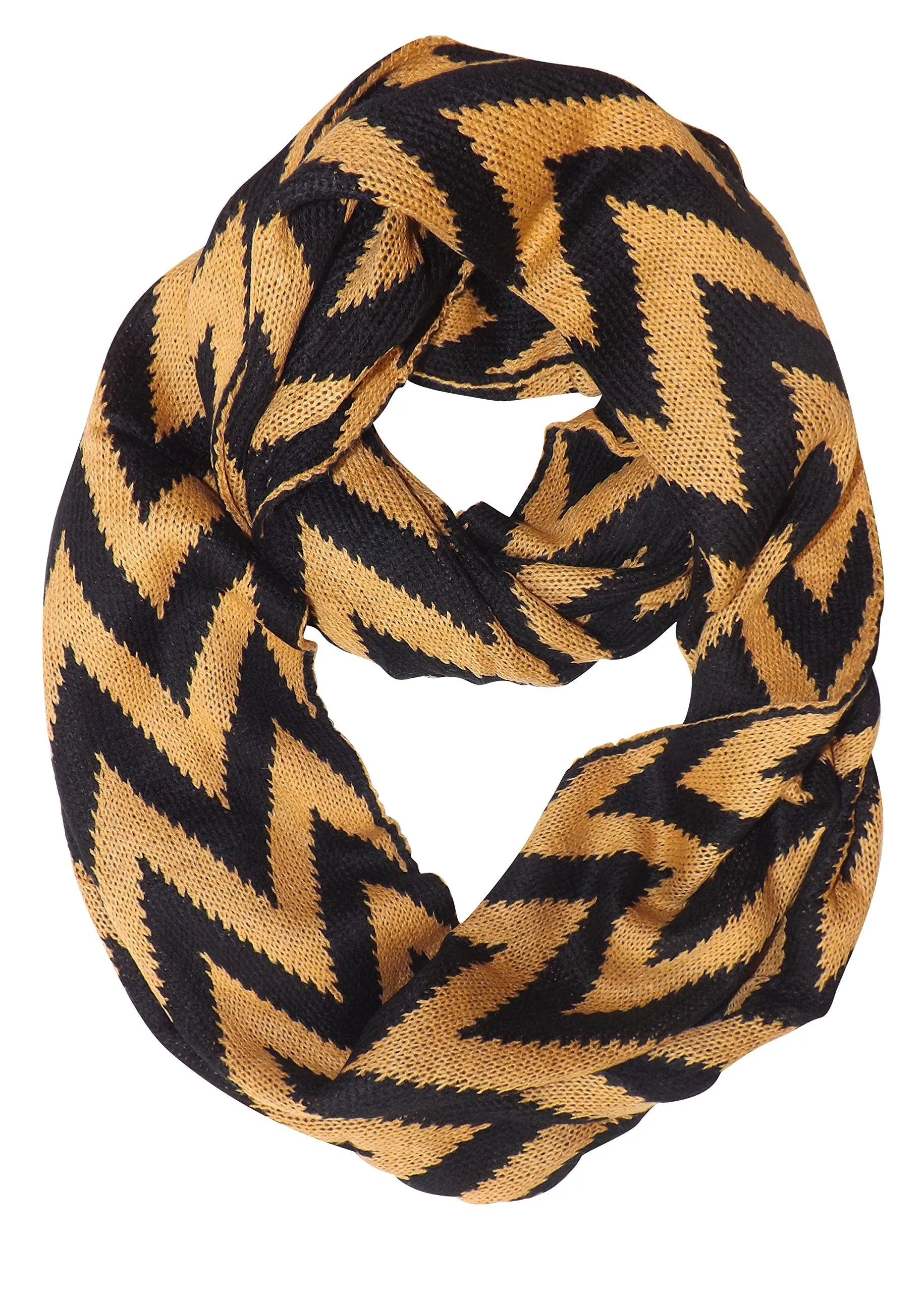 Tan Charming Classic Knit Chevron Infinity Loop Scarves